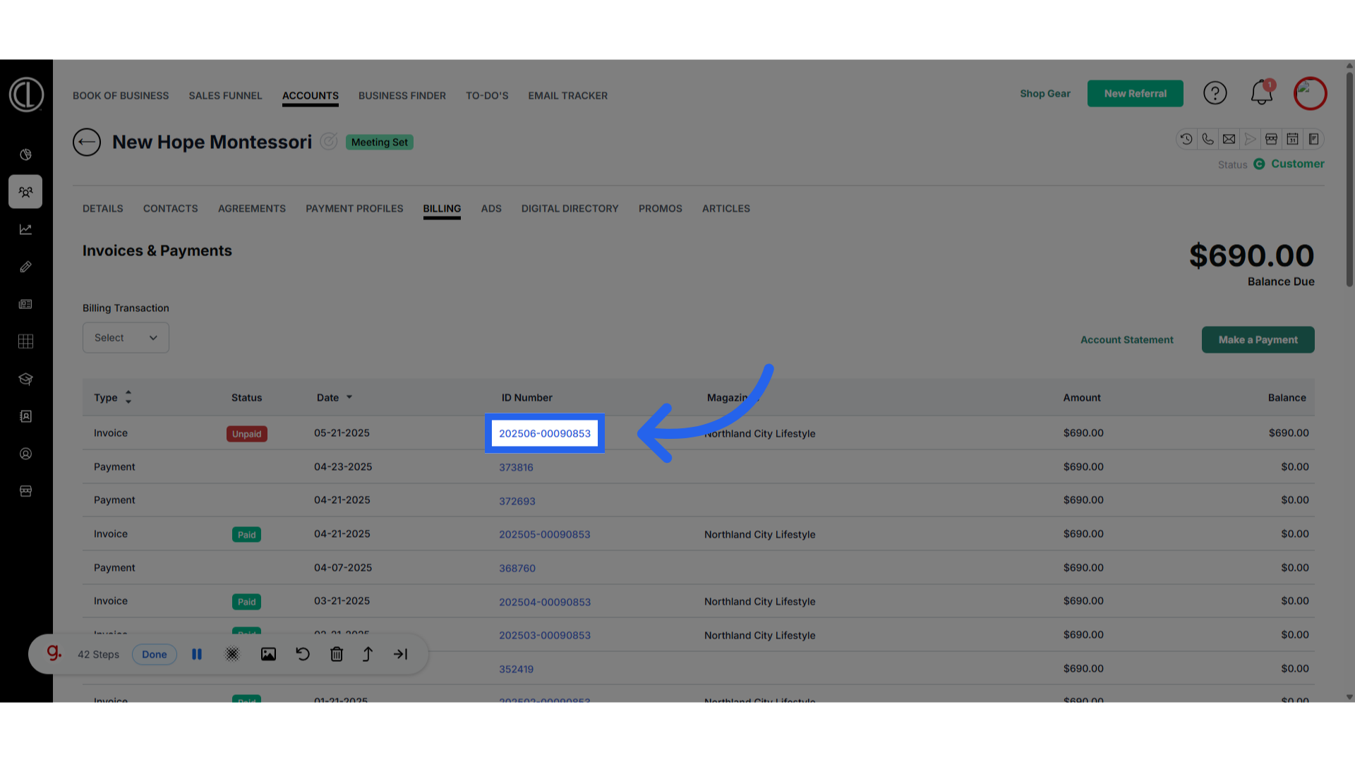 Click the Invoice ID number
