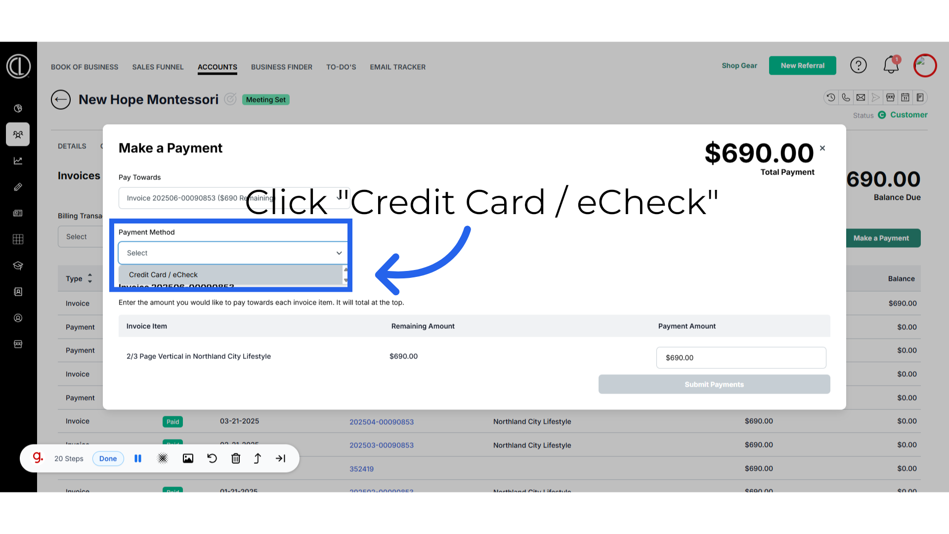 Click 'Credit Card / eCheck'