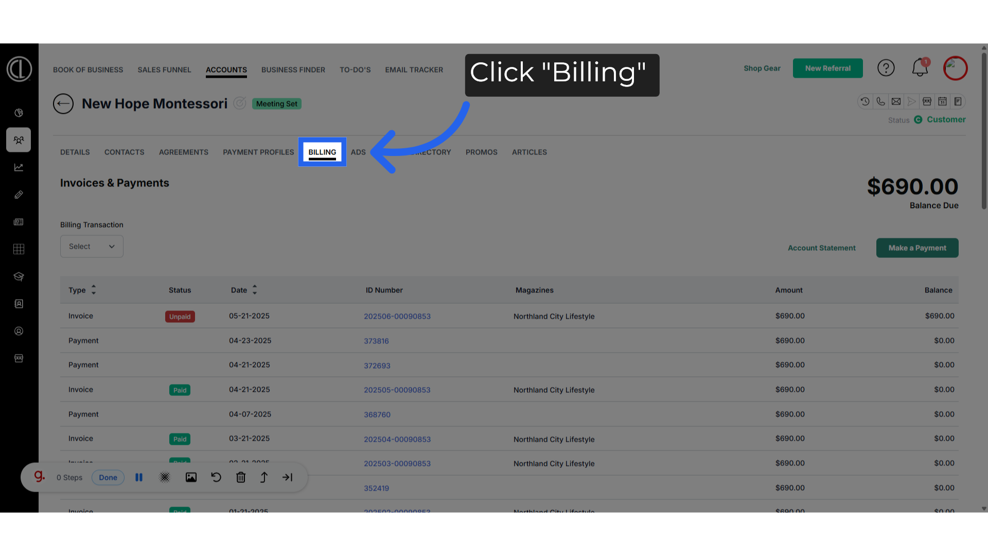 Click 'Billing'