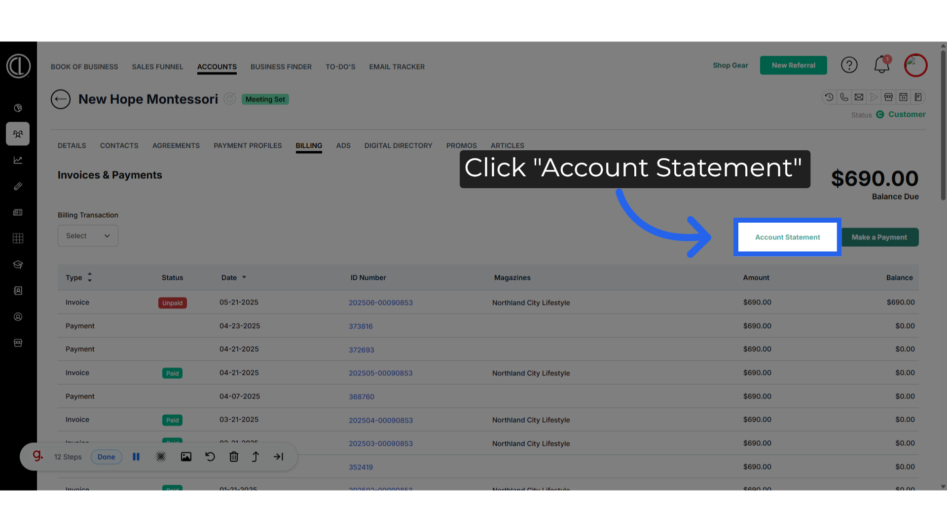Click 'Account Statement'