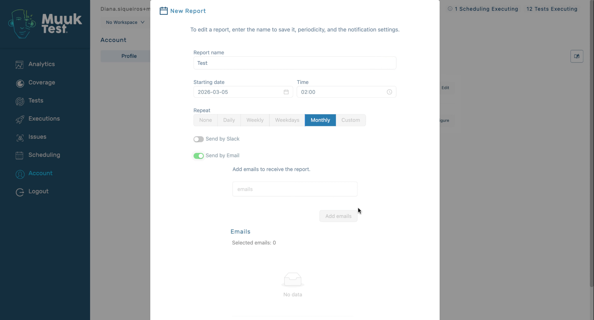 Add Email for Report Delivery
