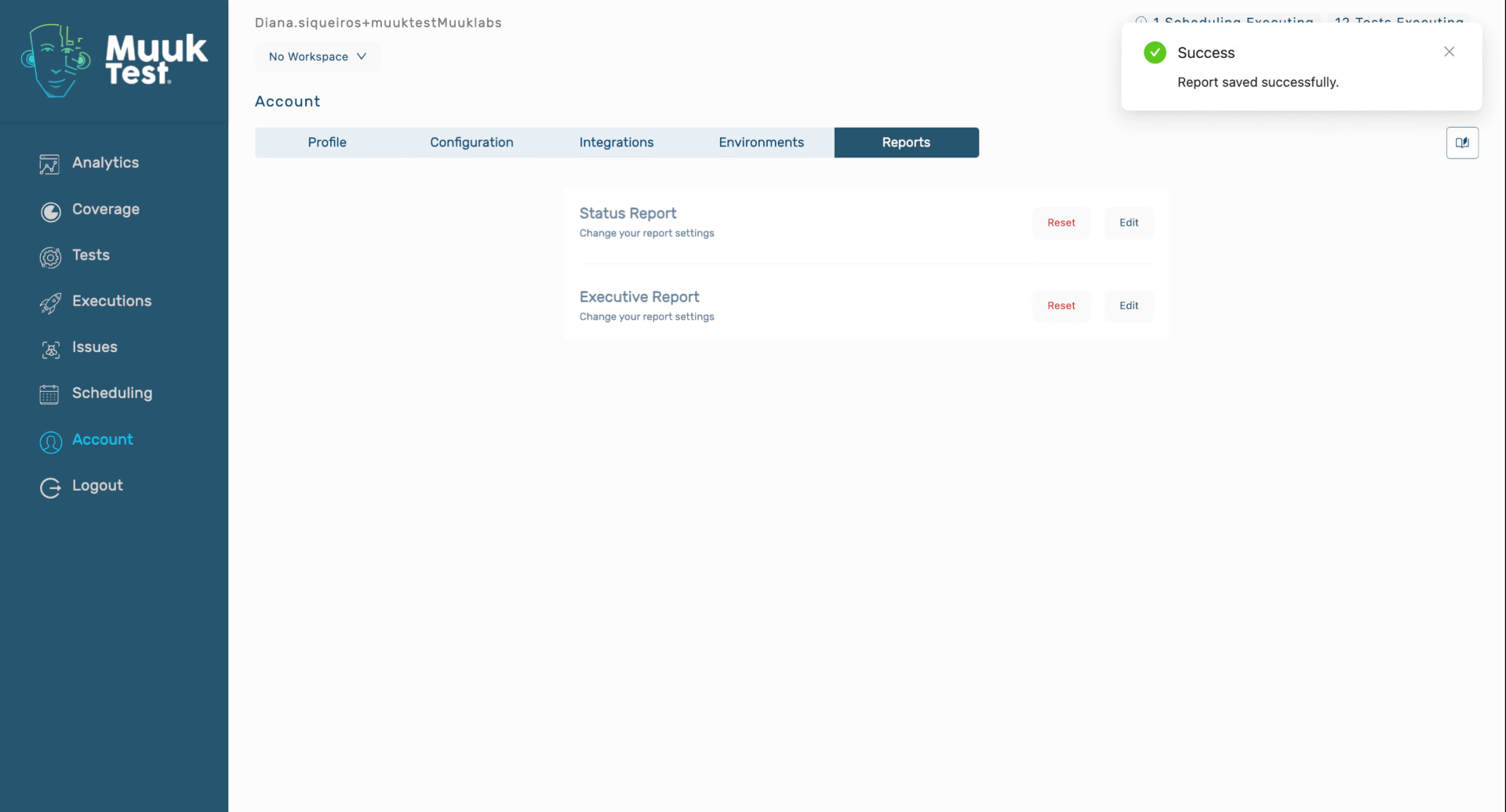 Confirm Report Configuration Success