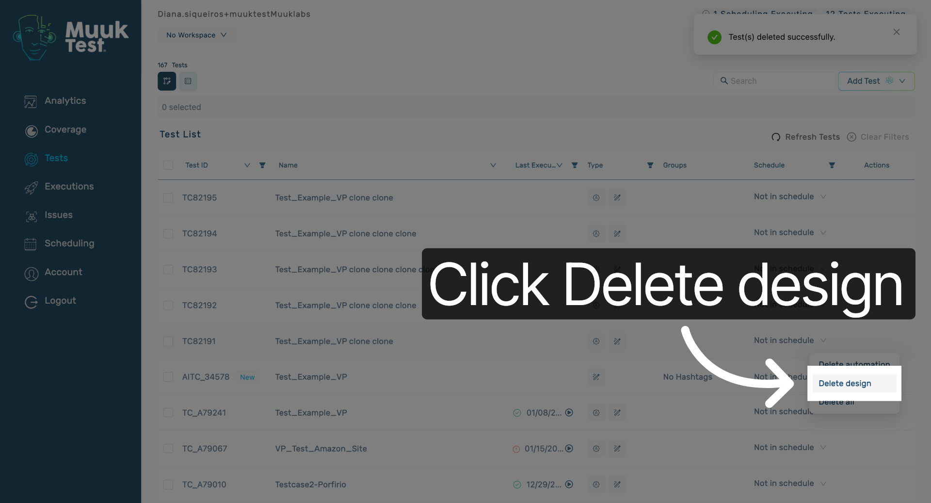 Select Delete Design Option