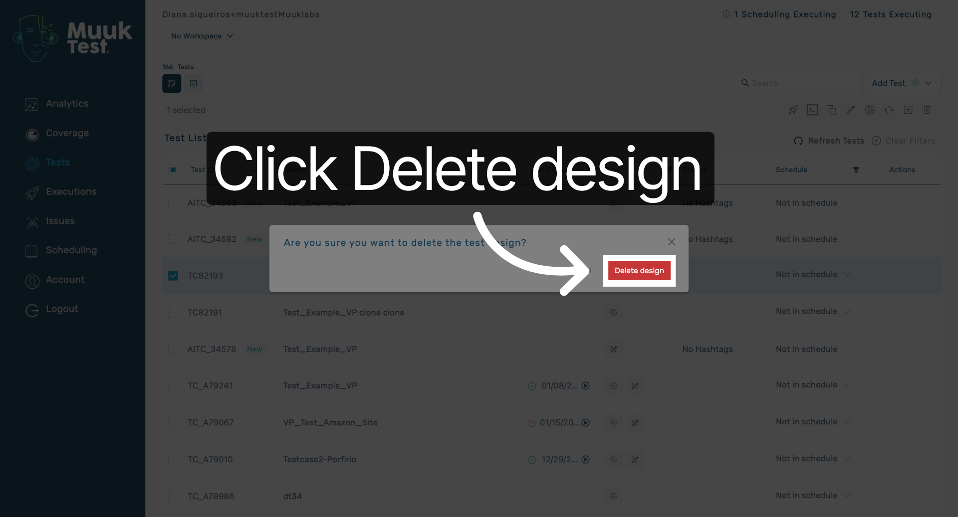 Click Delete Design Button