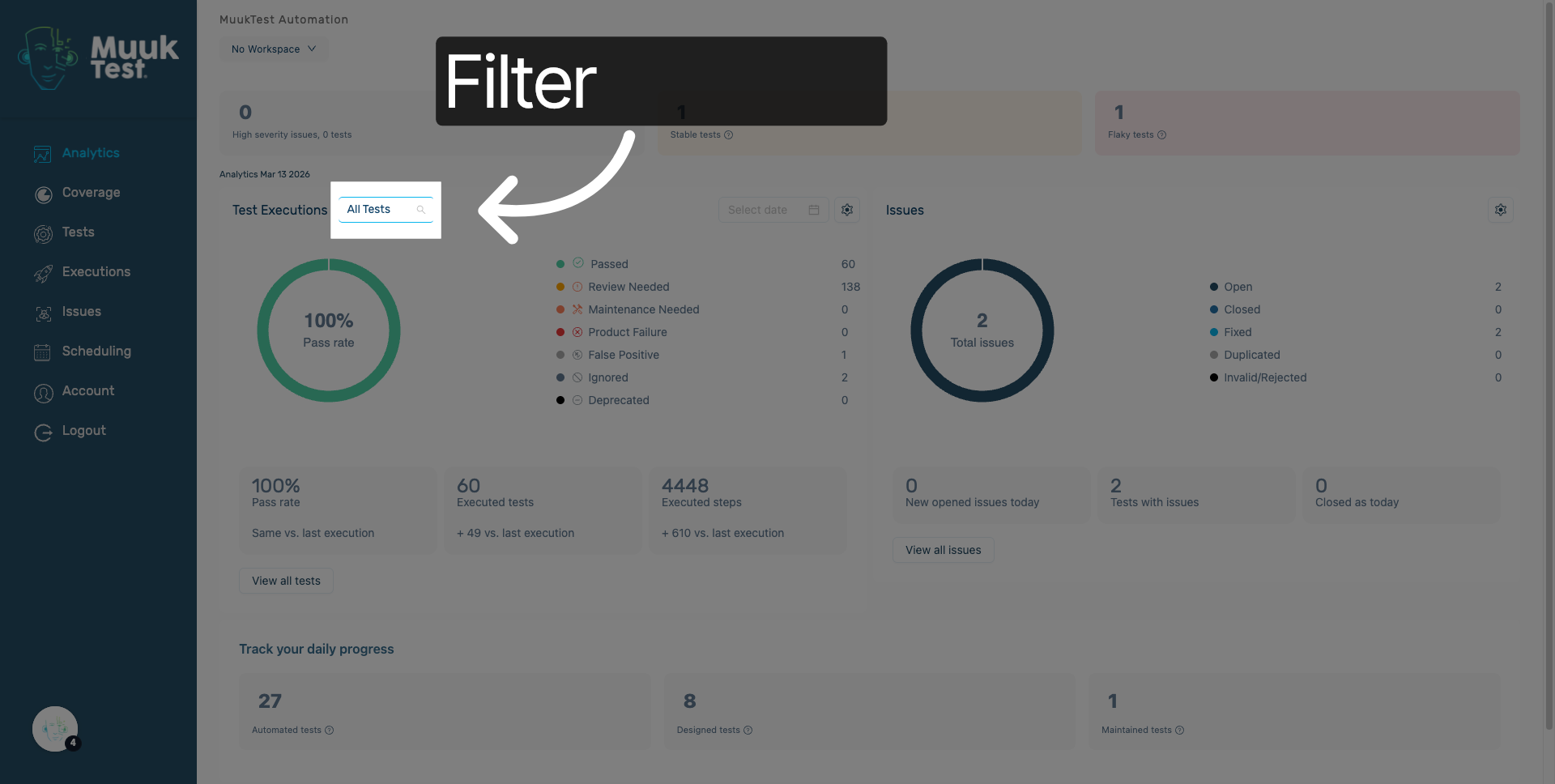 Test Executions Filters: Schedules