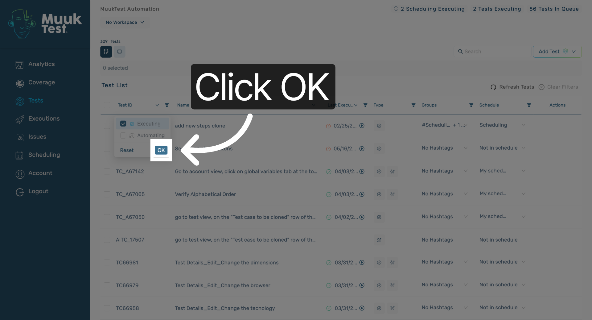 Confirm Execution Selection
