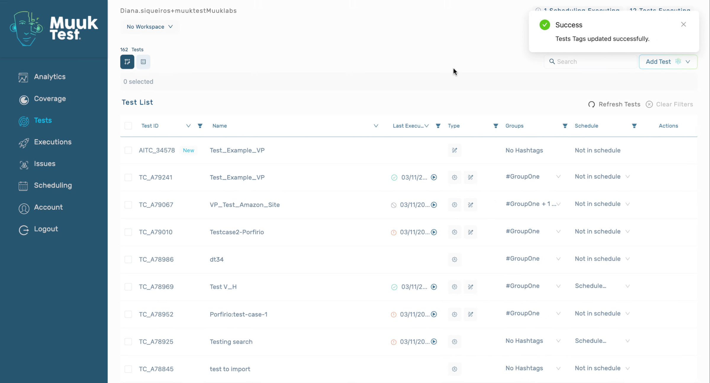 Search And Execute Test Groups