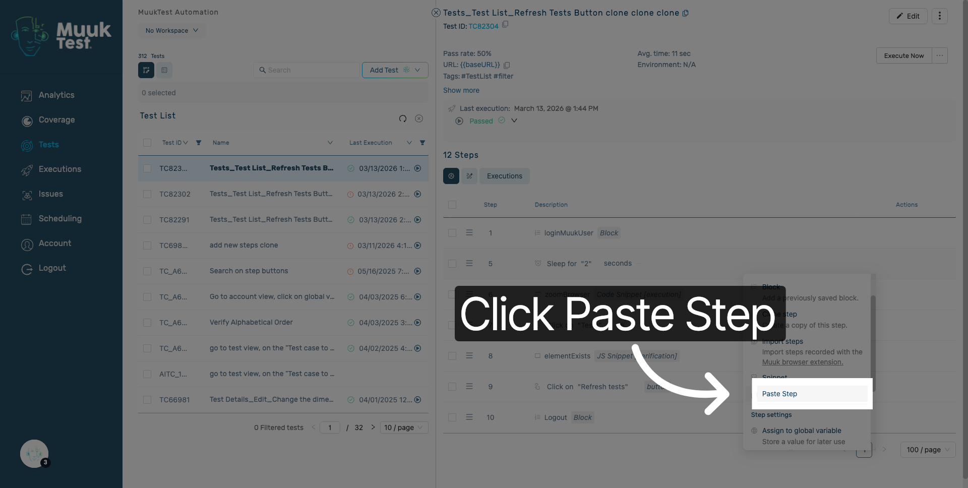 Paste Test Steps