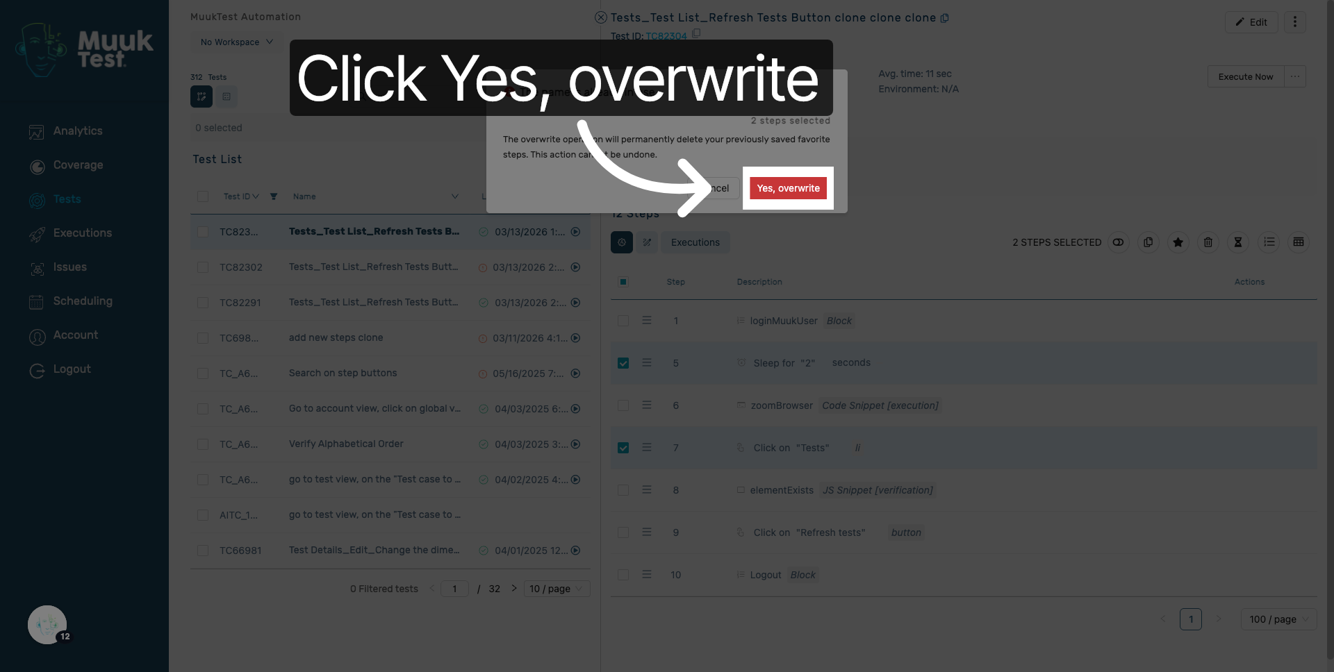 Confirm Overwrite Action