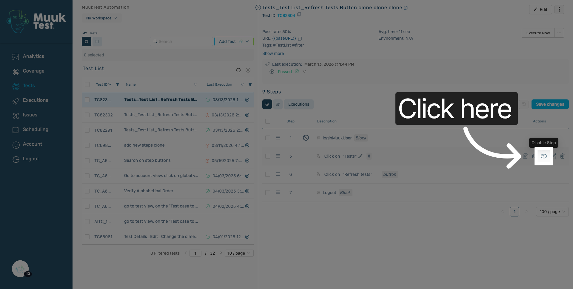 Click Disable icon