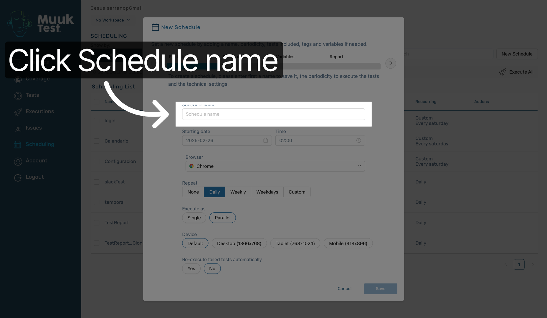 Select Schedule Name Field