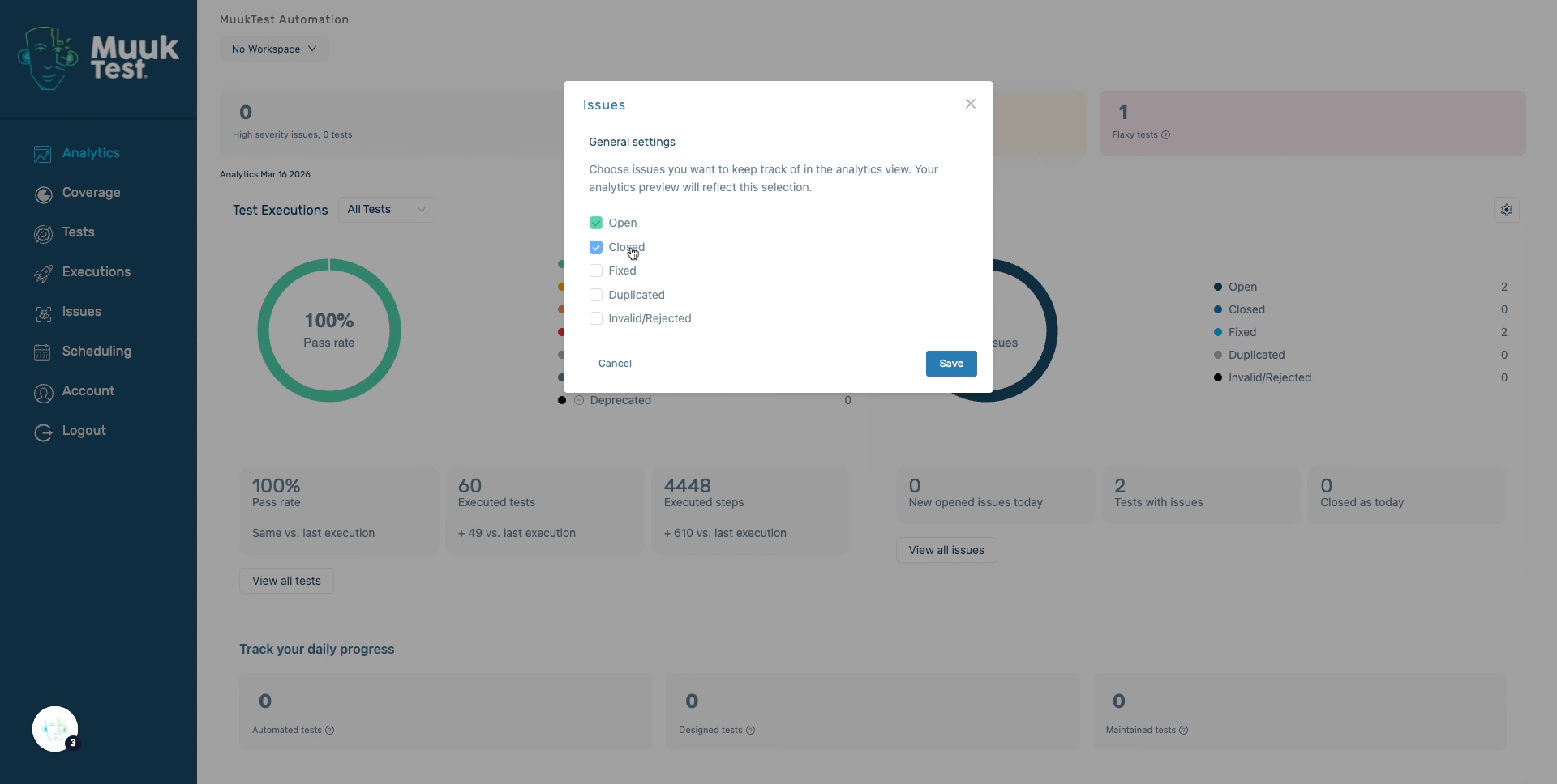 Select desired statuses