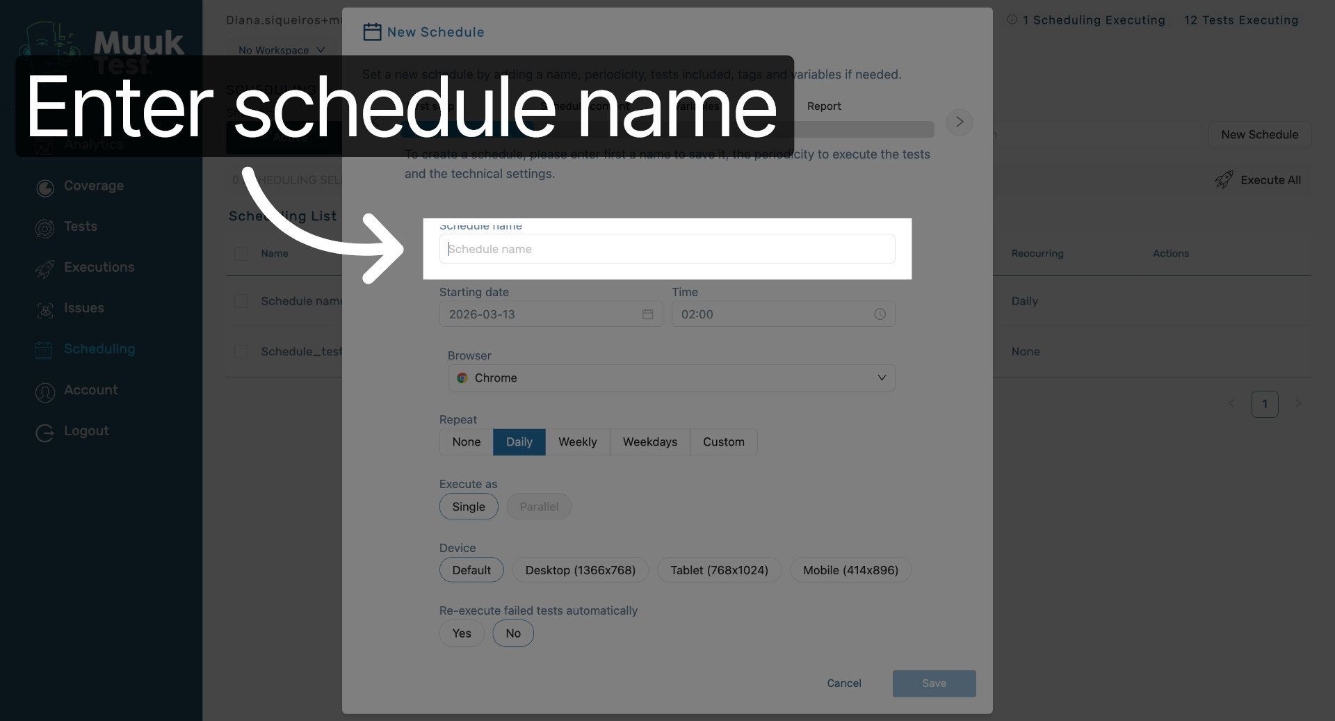 Enter Schedule Name