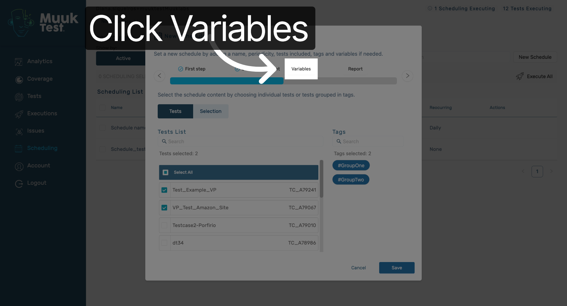 Open Variables Tab