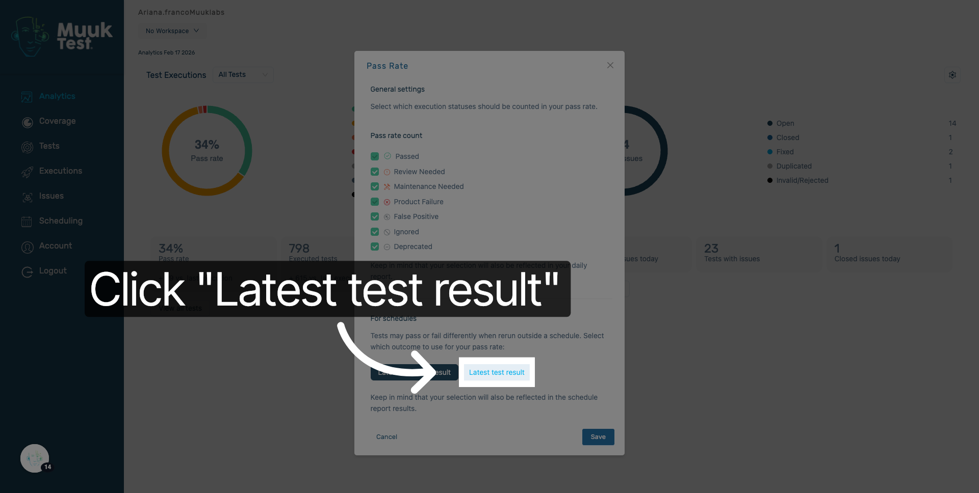 Filter by Latest Test Result