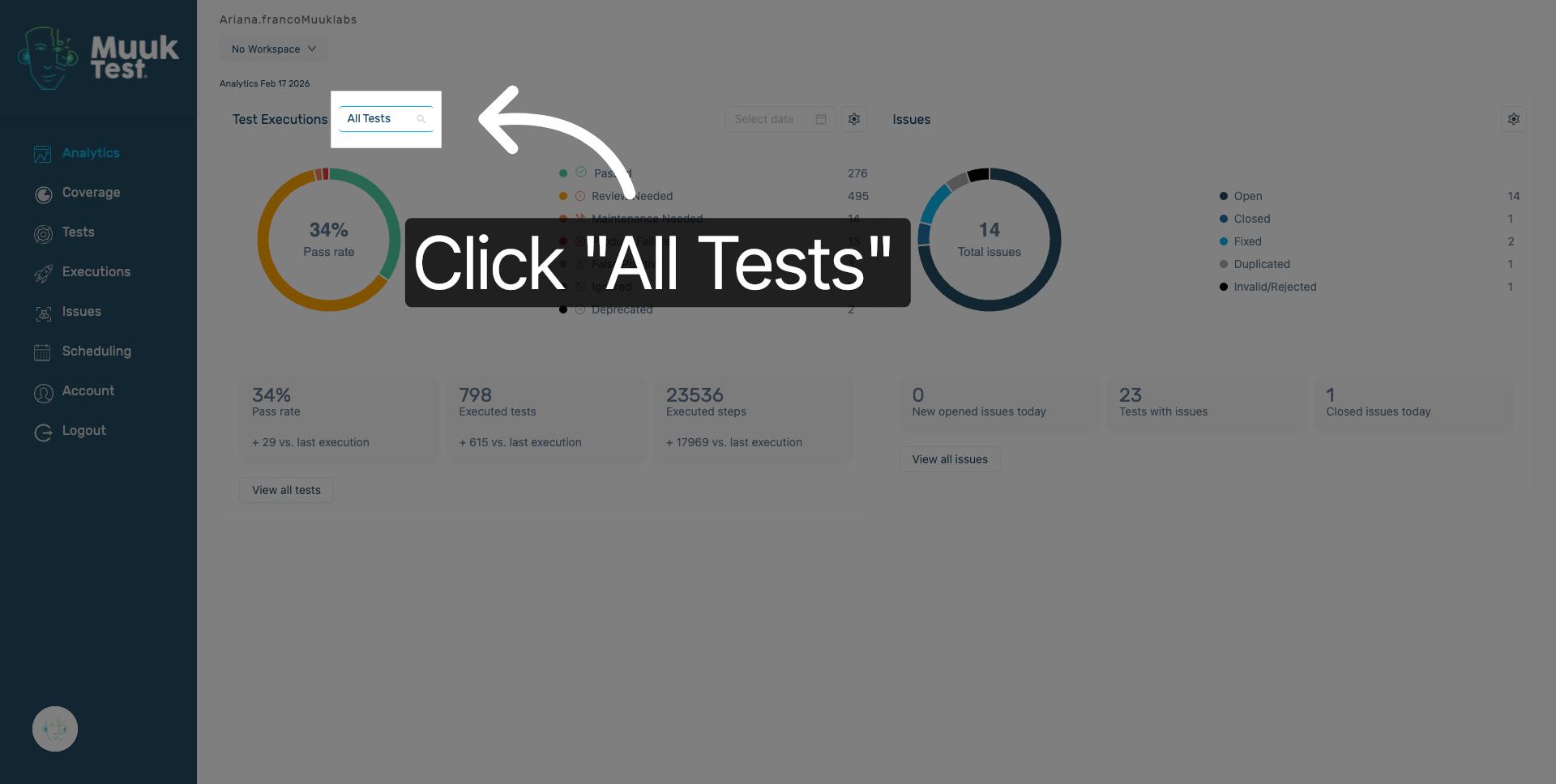 Navigate to All Tests