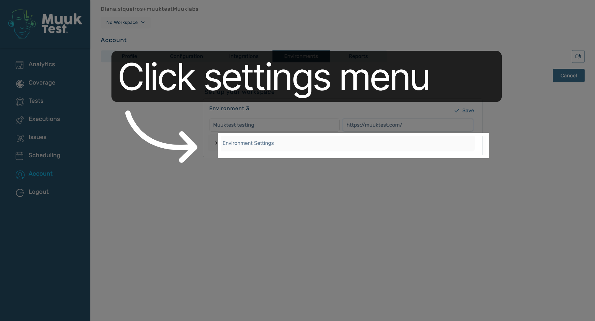 Open Environment Settings Menu