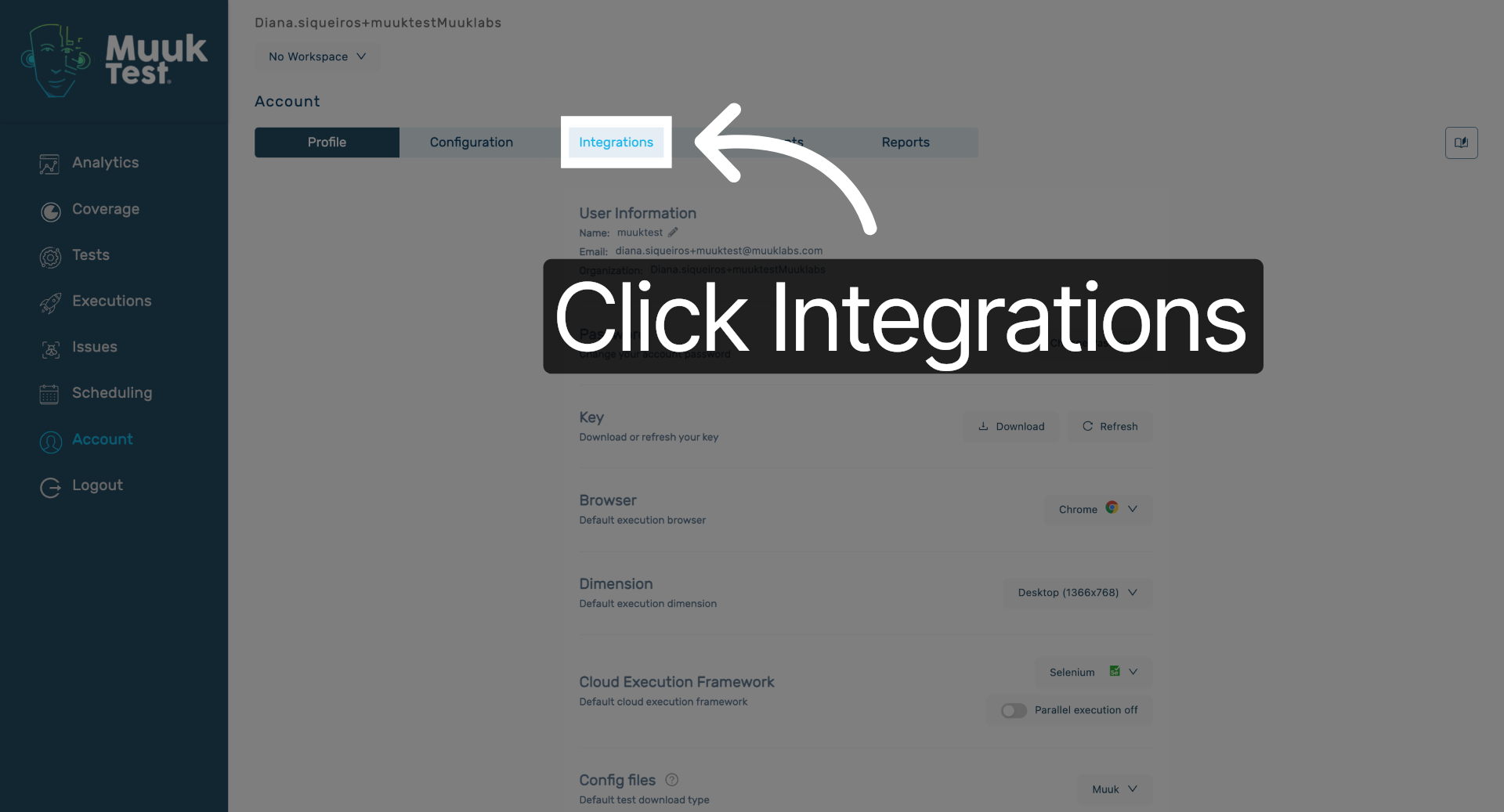 Open Integrations Section
