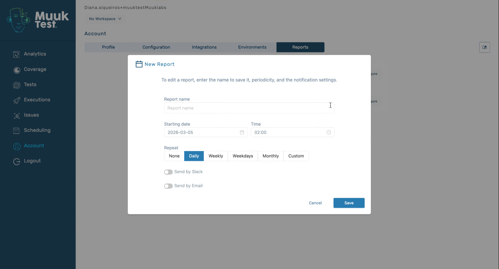 Enter Report Name And Start Date