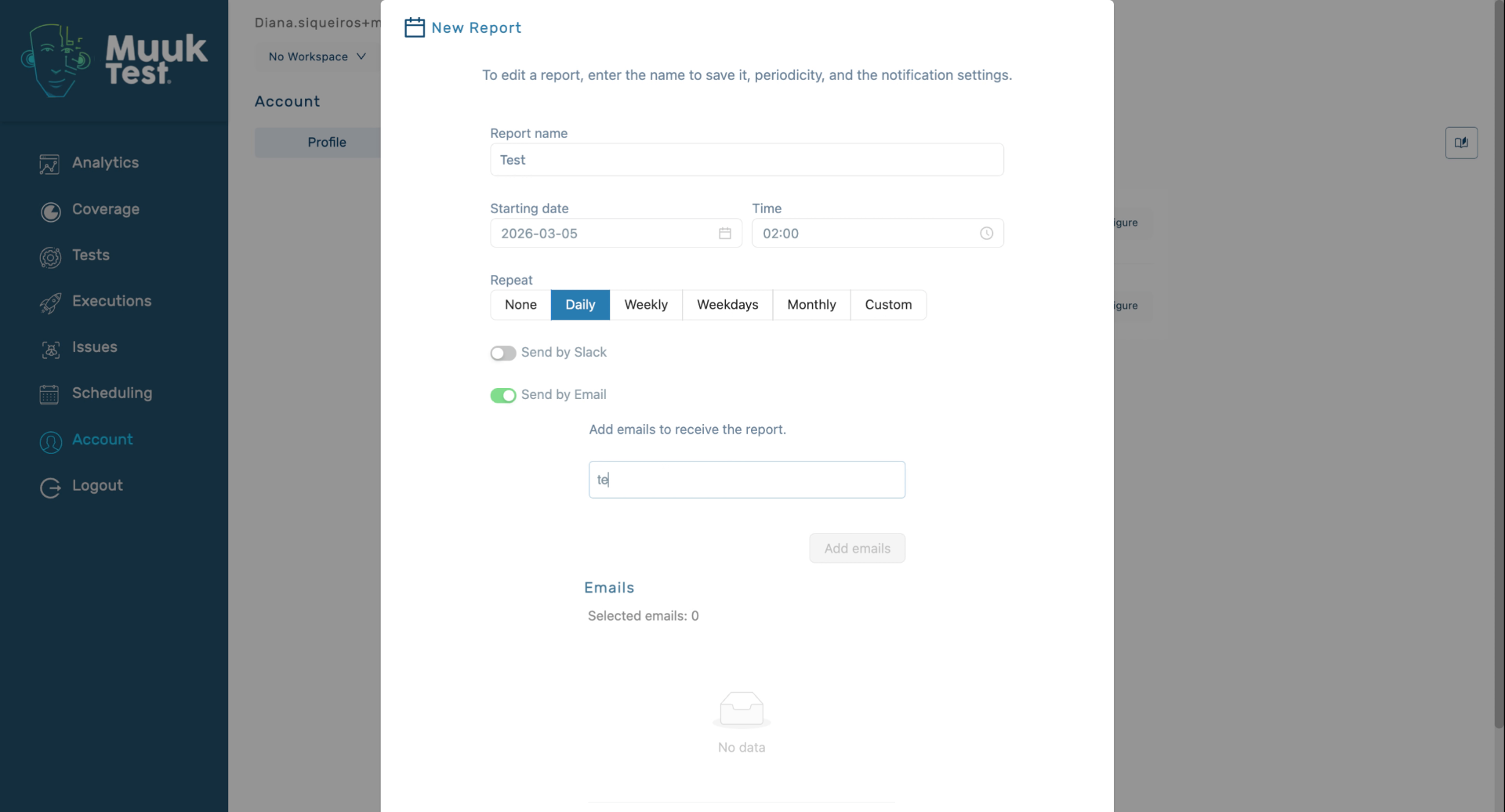 Add Emails For Report Delivery