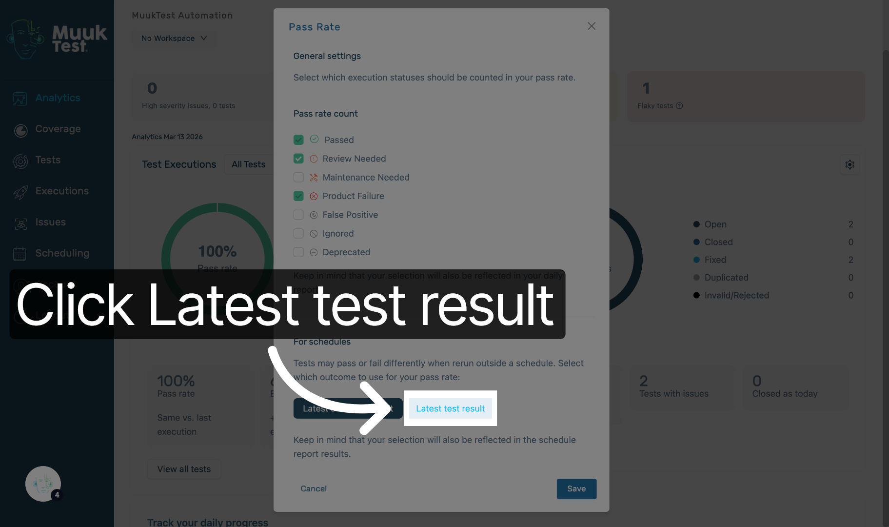 Click Latest Test Result