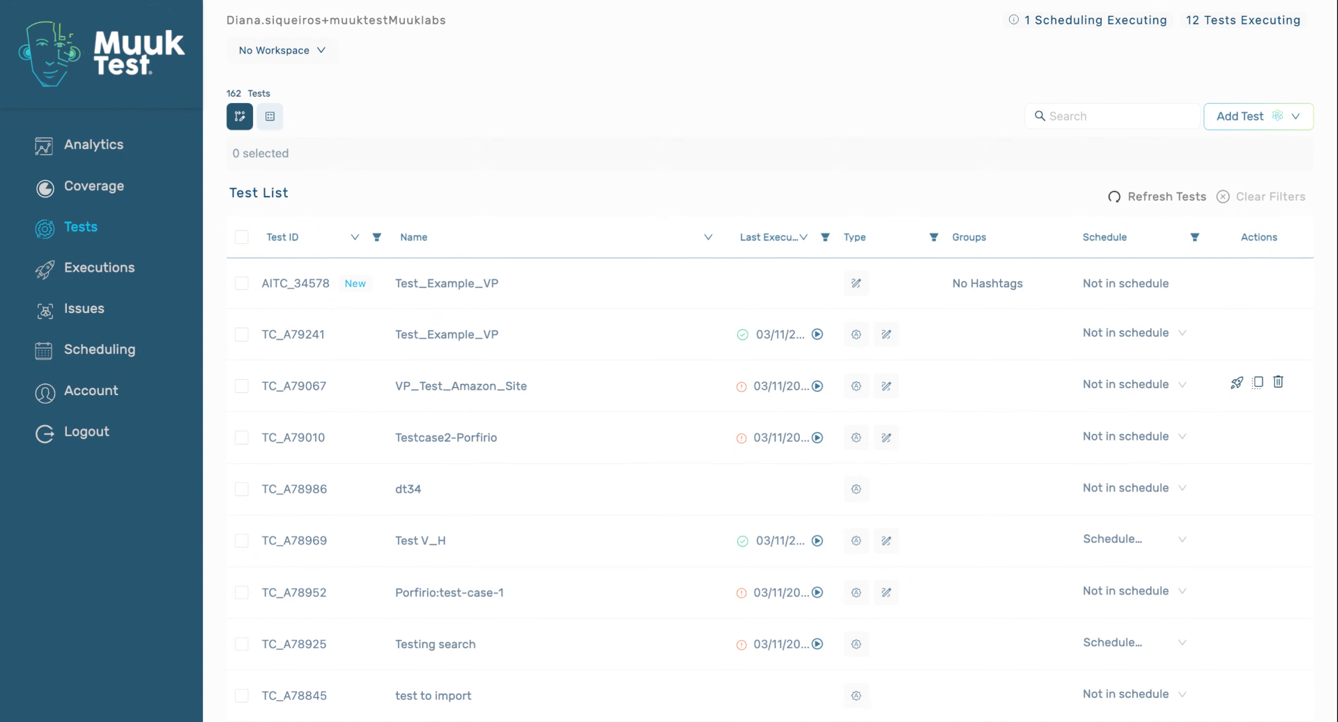 Edit Test Status in Bulk