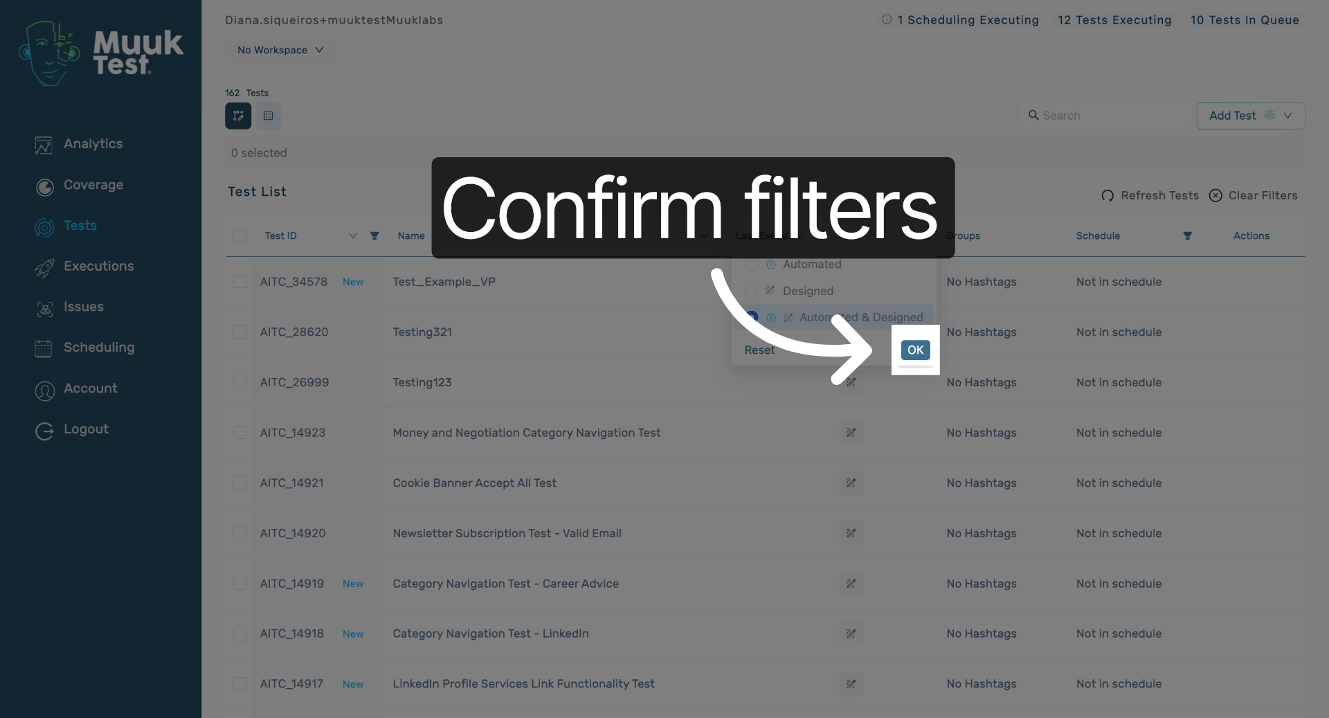Confirm Filter Selection