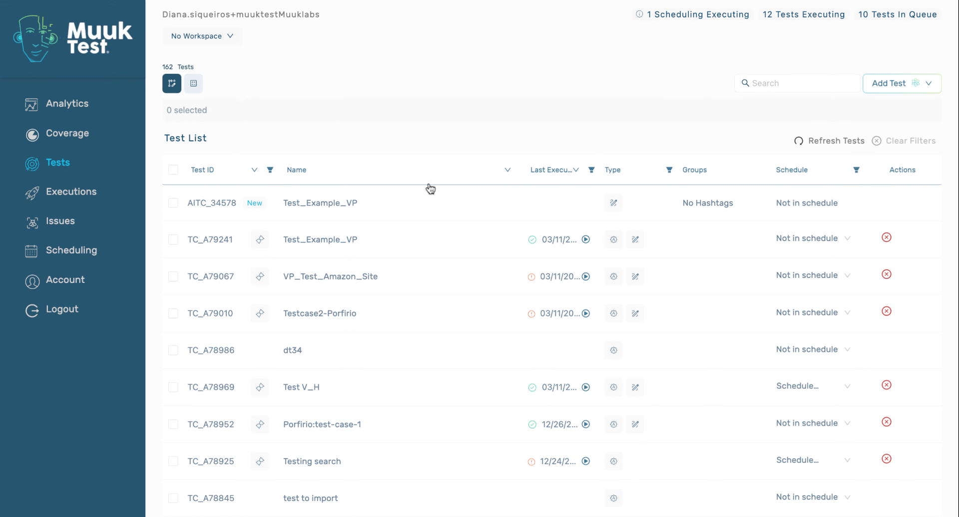 Filter Tests by ID and Status
