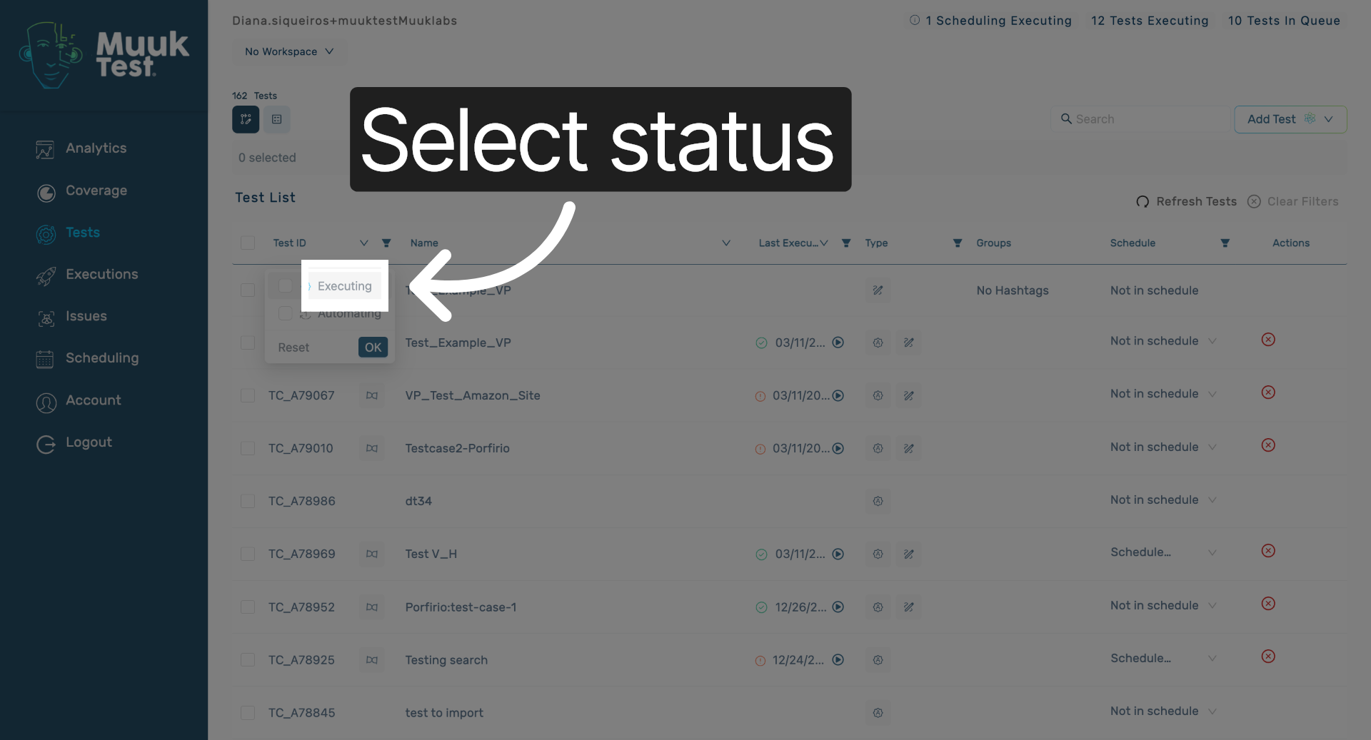 Select Executing Status