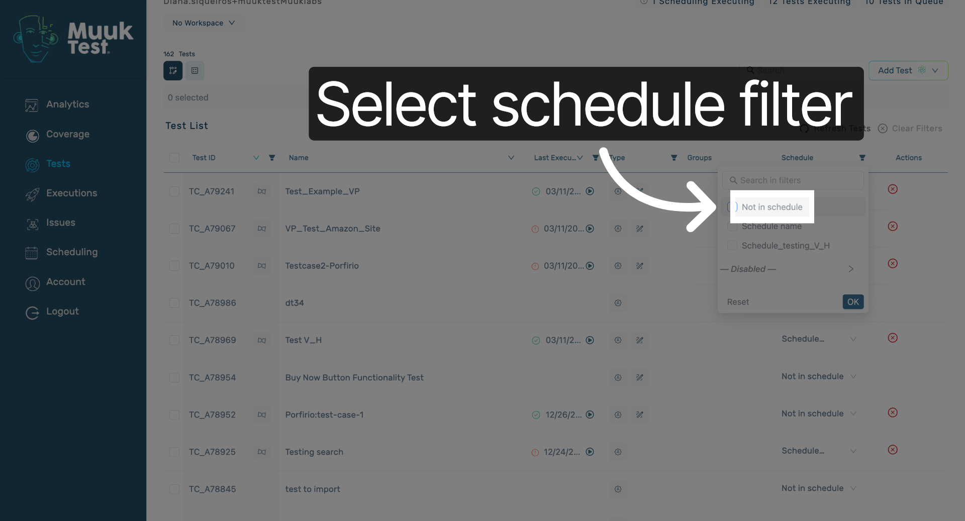 Select Not in Schedule Filter