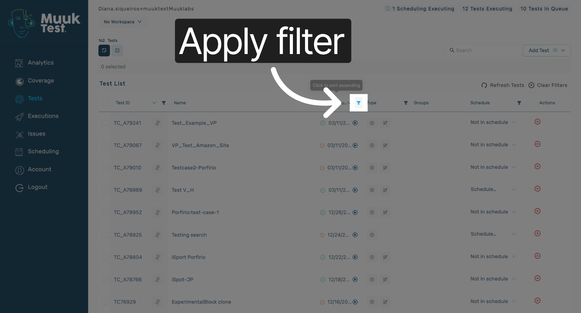 Click to Apply Filter
