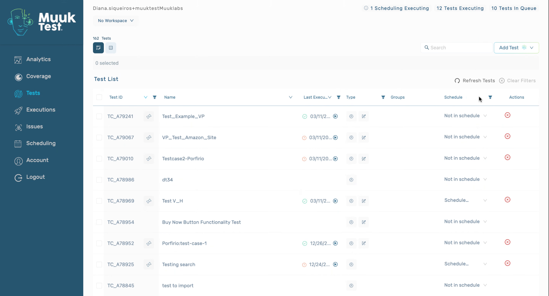 Filter Tests by Schedule