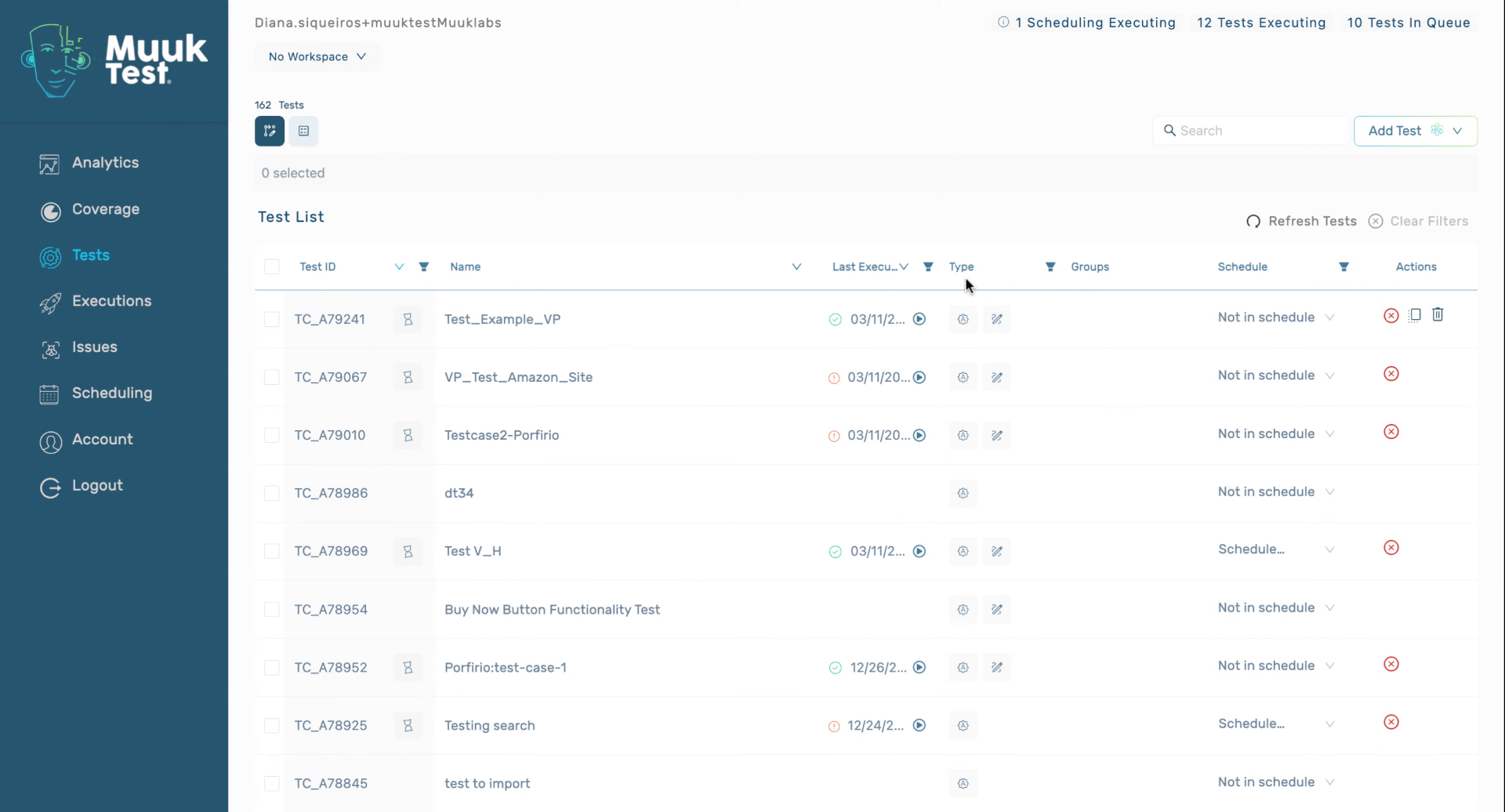 Filter Tests by Type