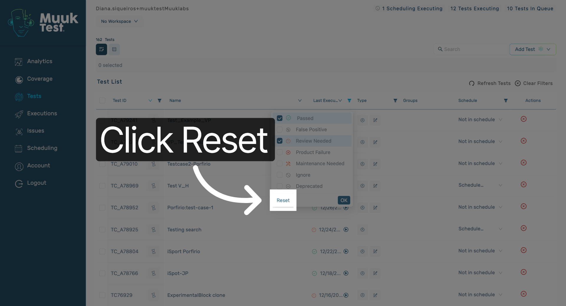 Reset Filters