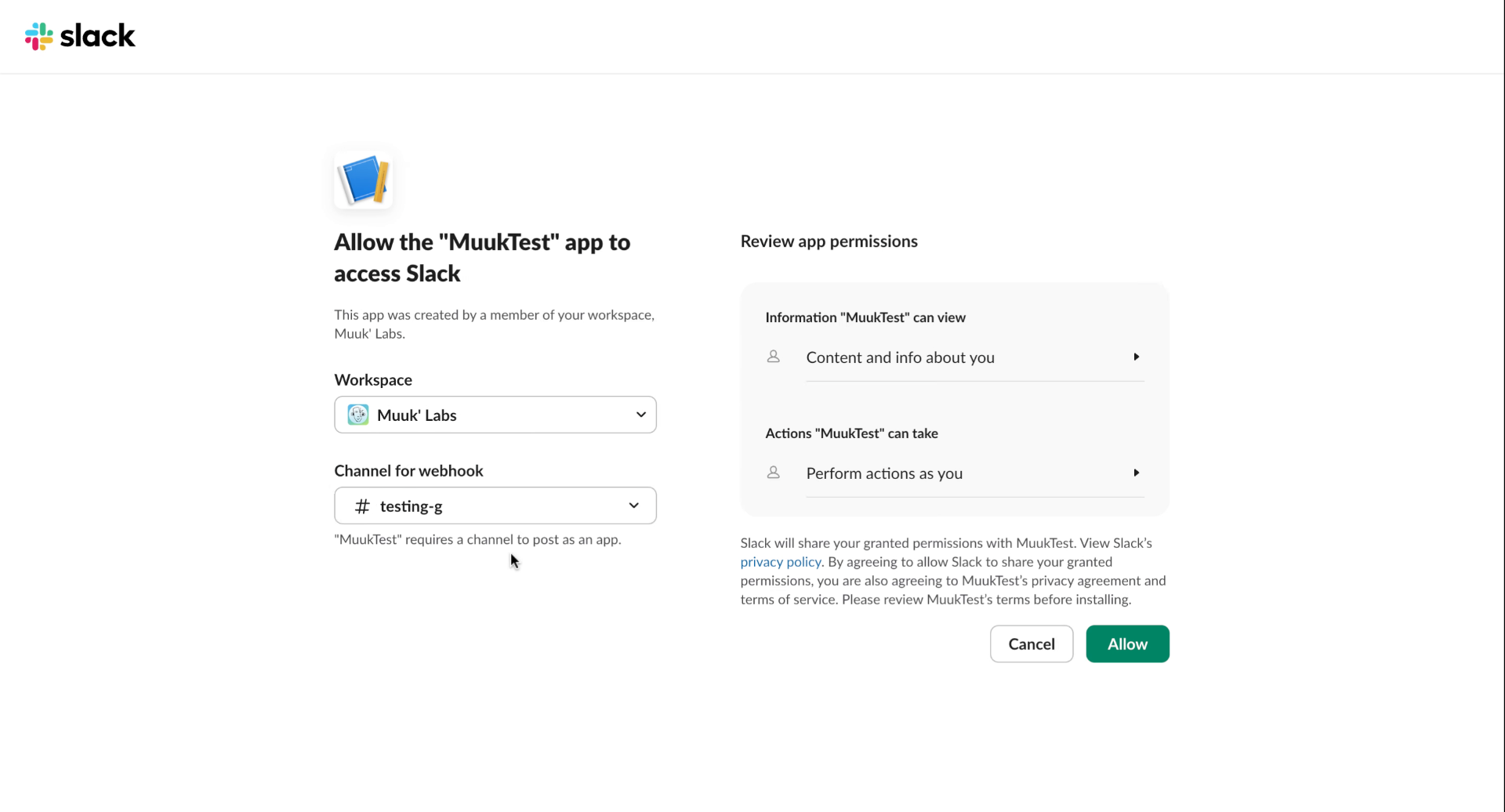 Authorize Slack Access