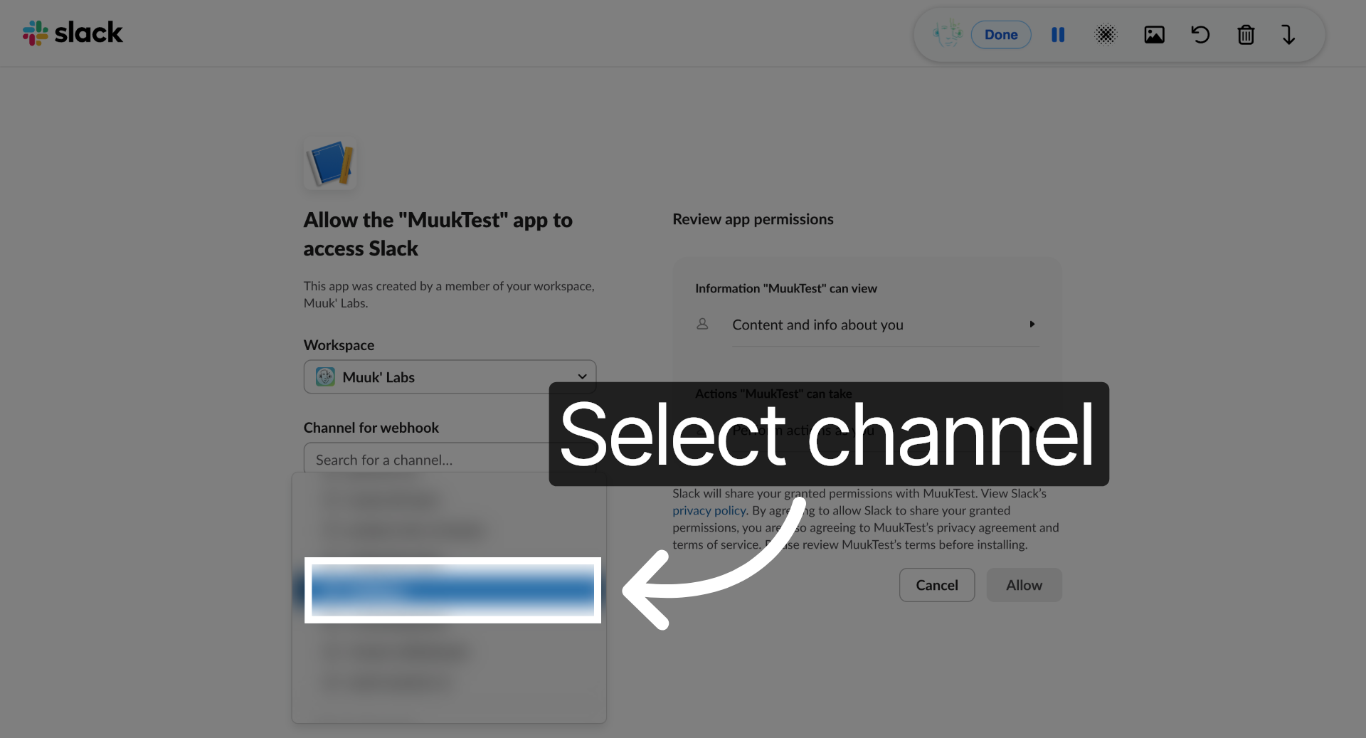 Select Slack Channel