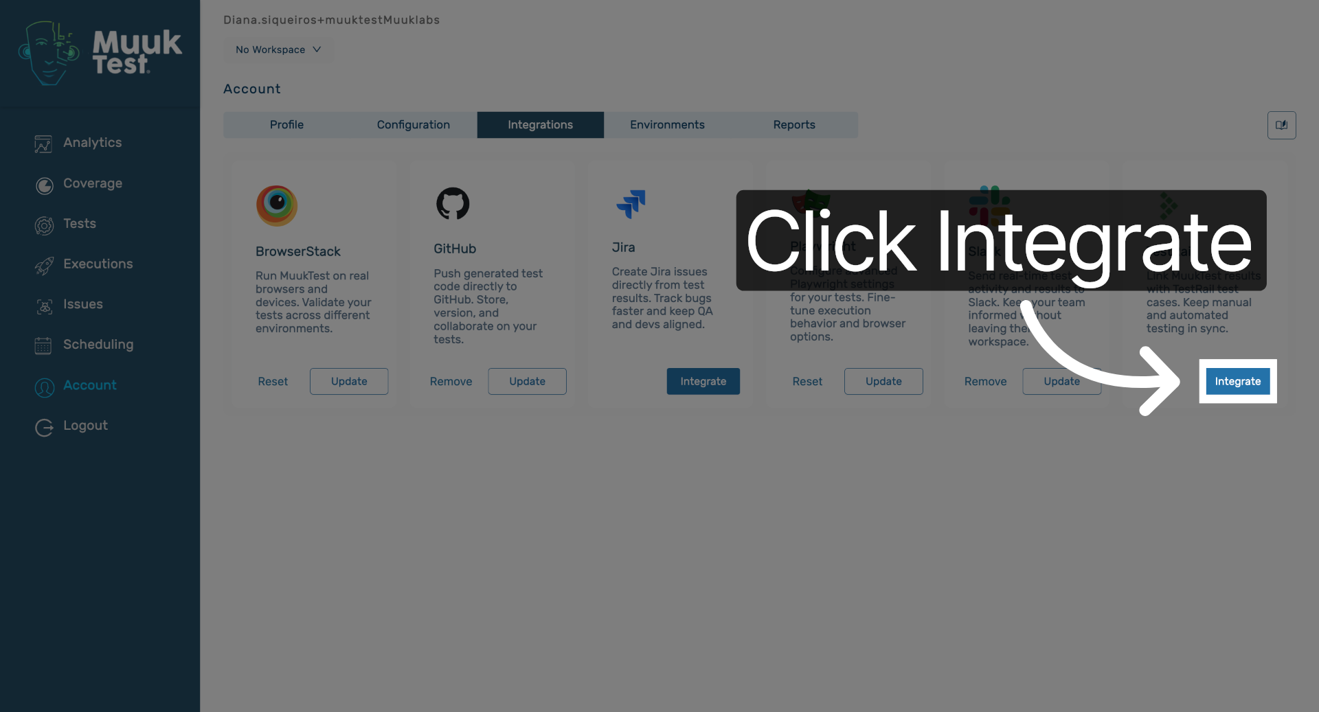 Click Integrate Button