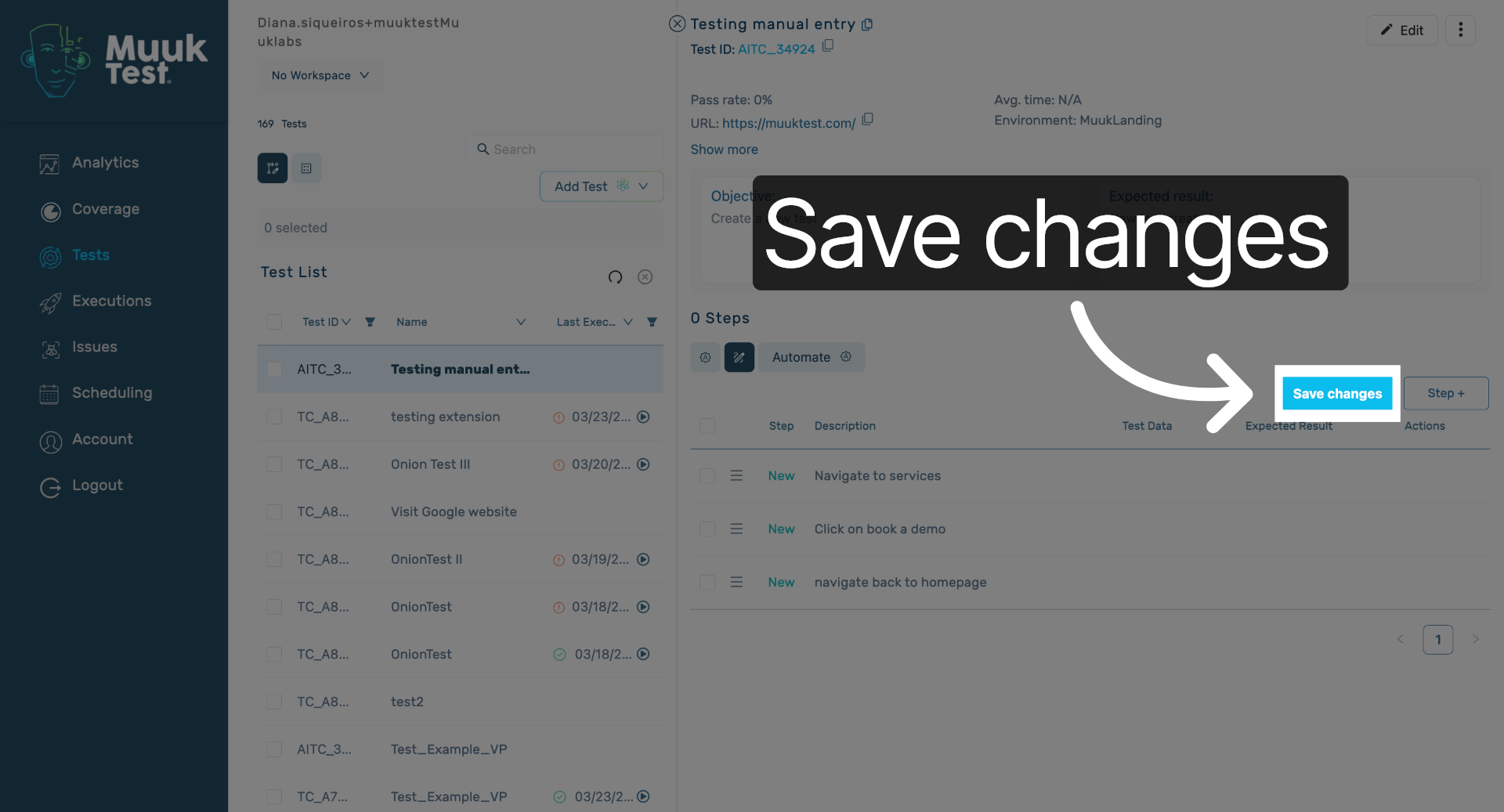 Save Test Changes
