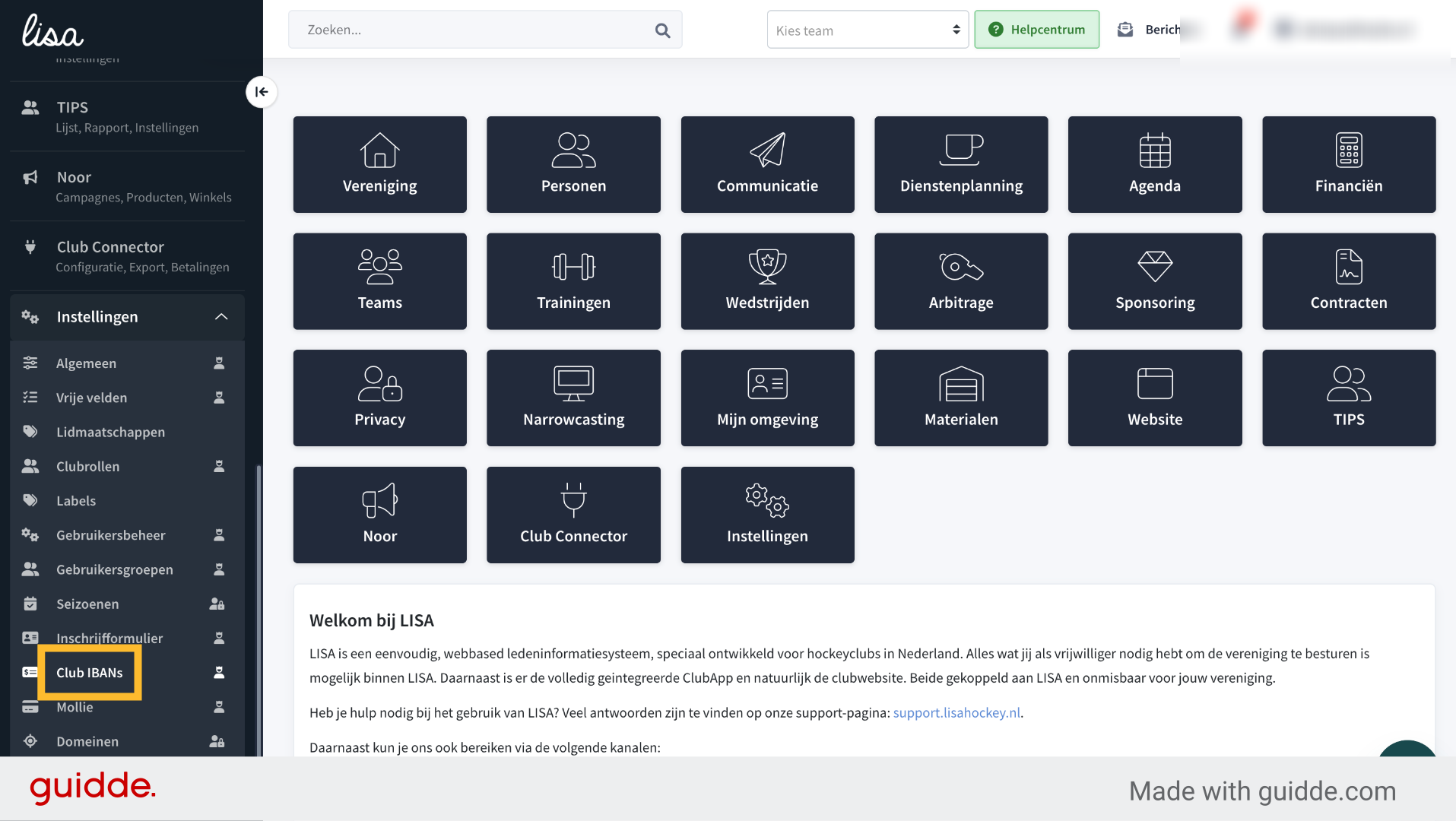 Klik op de submodule 'Club IBANs'