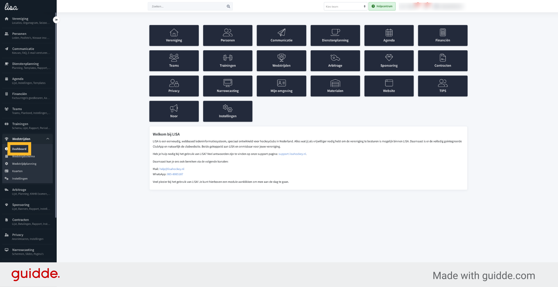 Klik op de submodule 'Dashboard