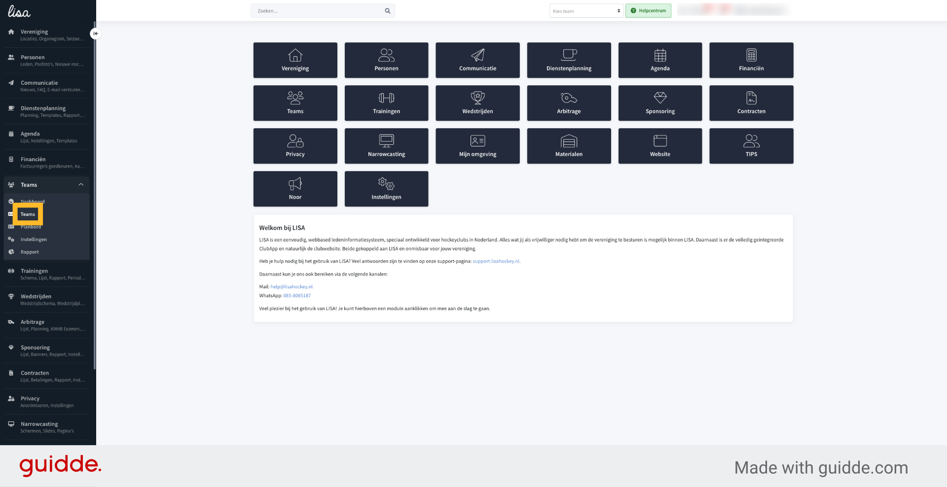 Ga naar de submodule 'Teams'