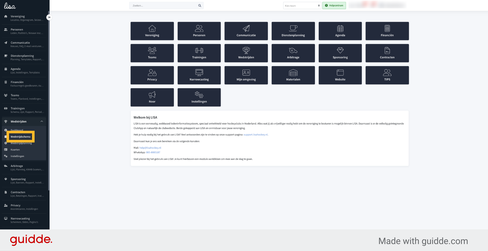 Klik op submodule 'Wedstrijdschema' 