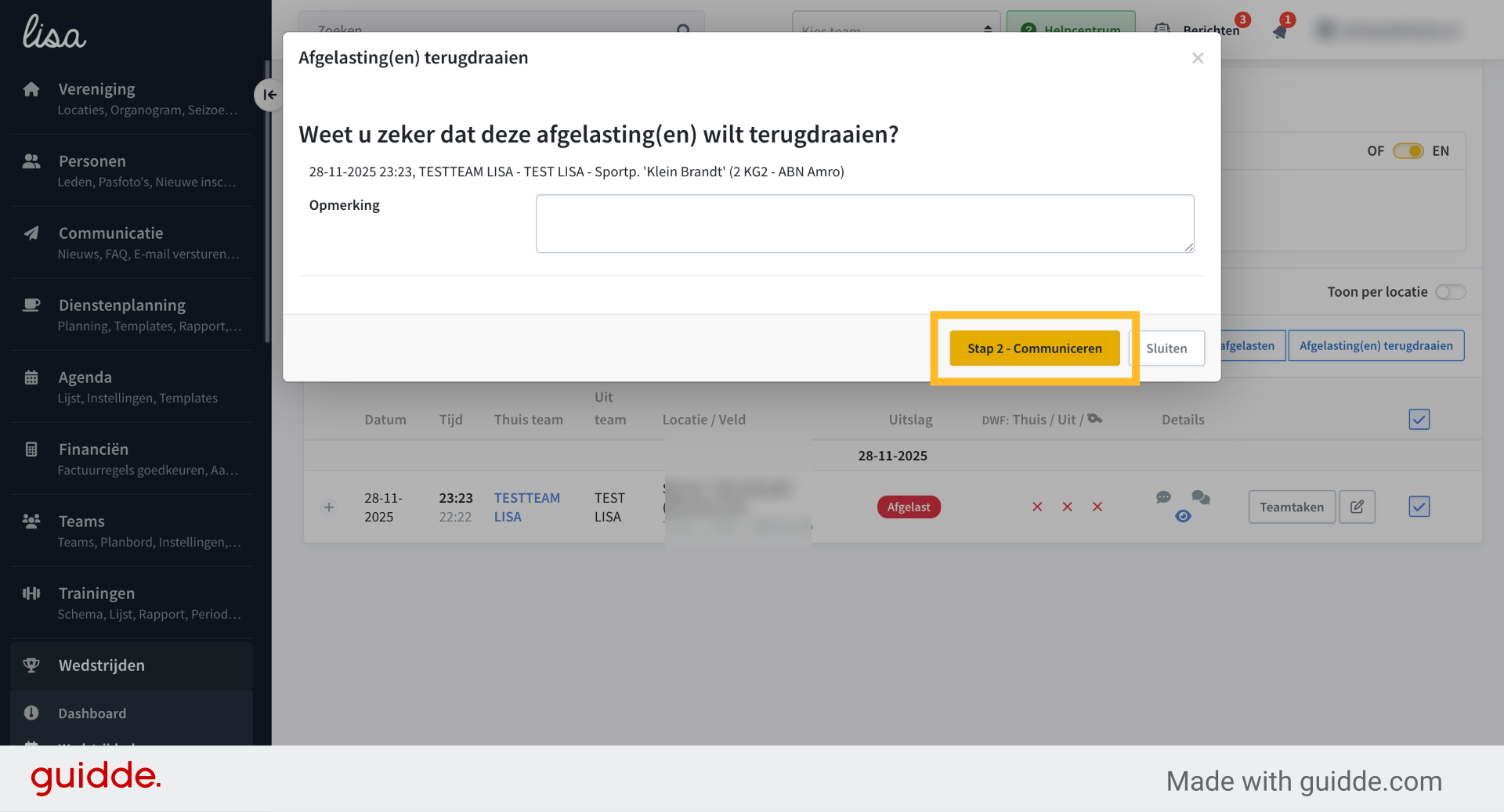 Klik vervolgens op 'Communiceren'