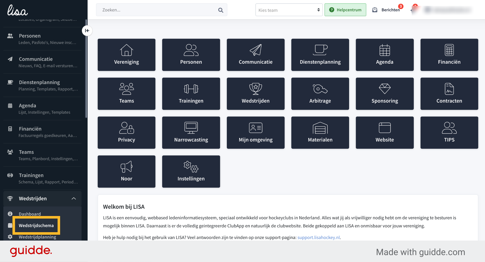 Klik op de submodule 'Wedstrijdschema'