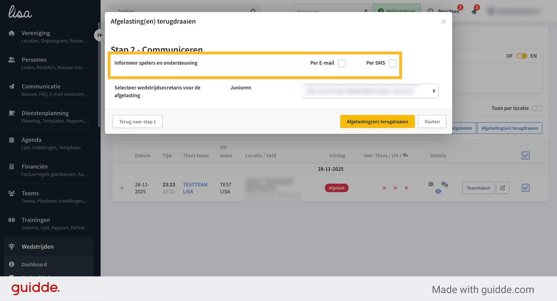 Kies of je de communicatie wilt laten verlopen via e-mail of sms. Beide kan ook