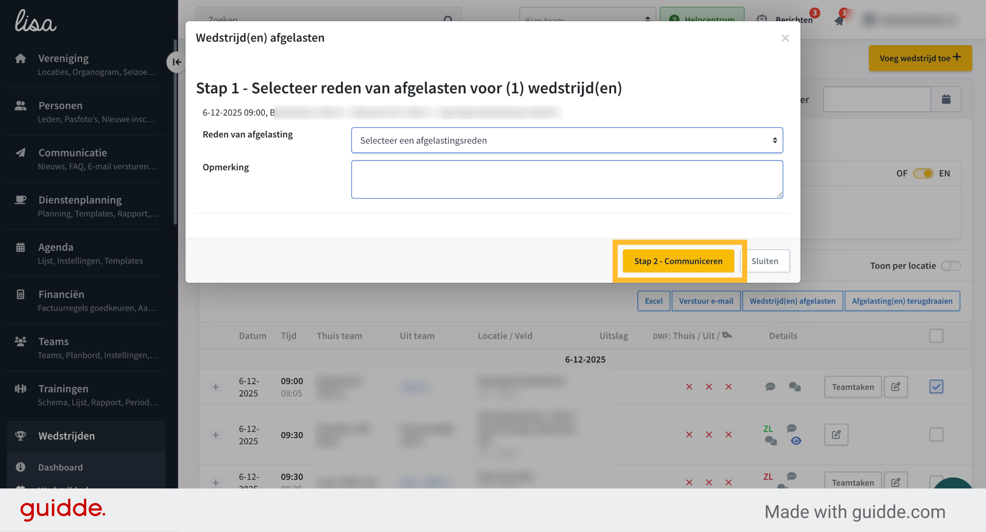 Klik op de knop 'Stap 2 - Communiceren' om door naar de volgende stap te gaan
