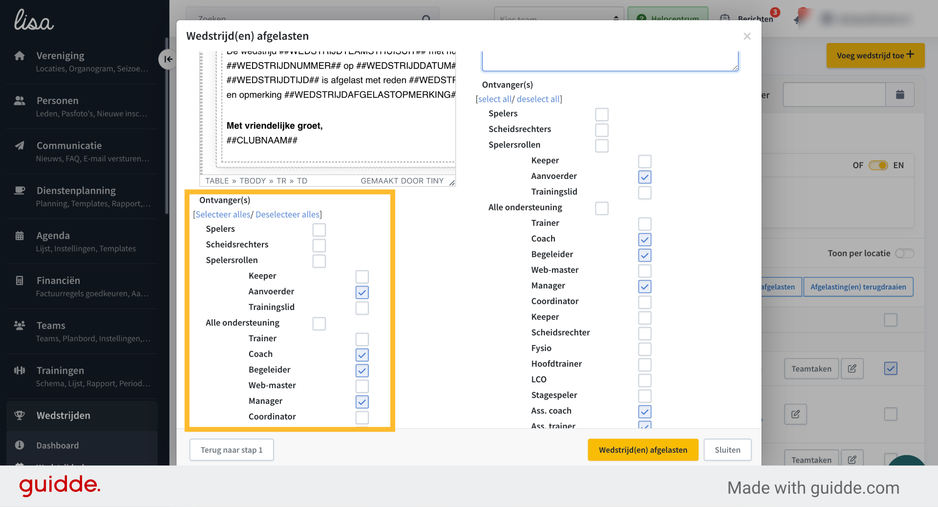 Selecteer de gewenste ontvangers voor de e-mail