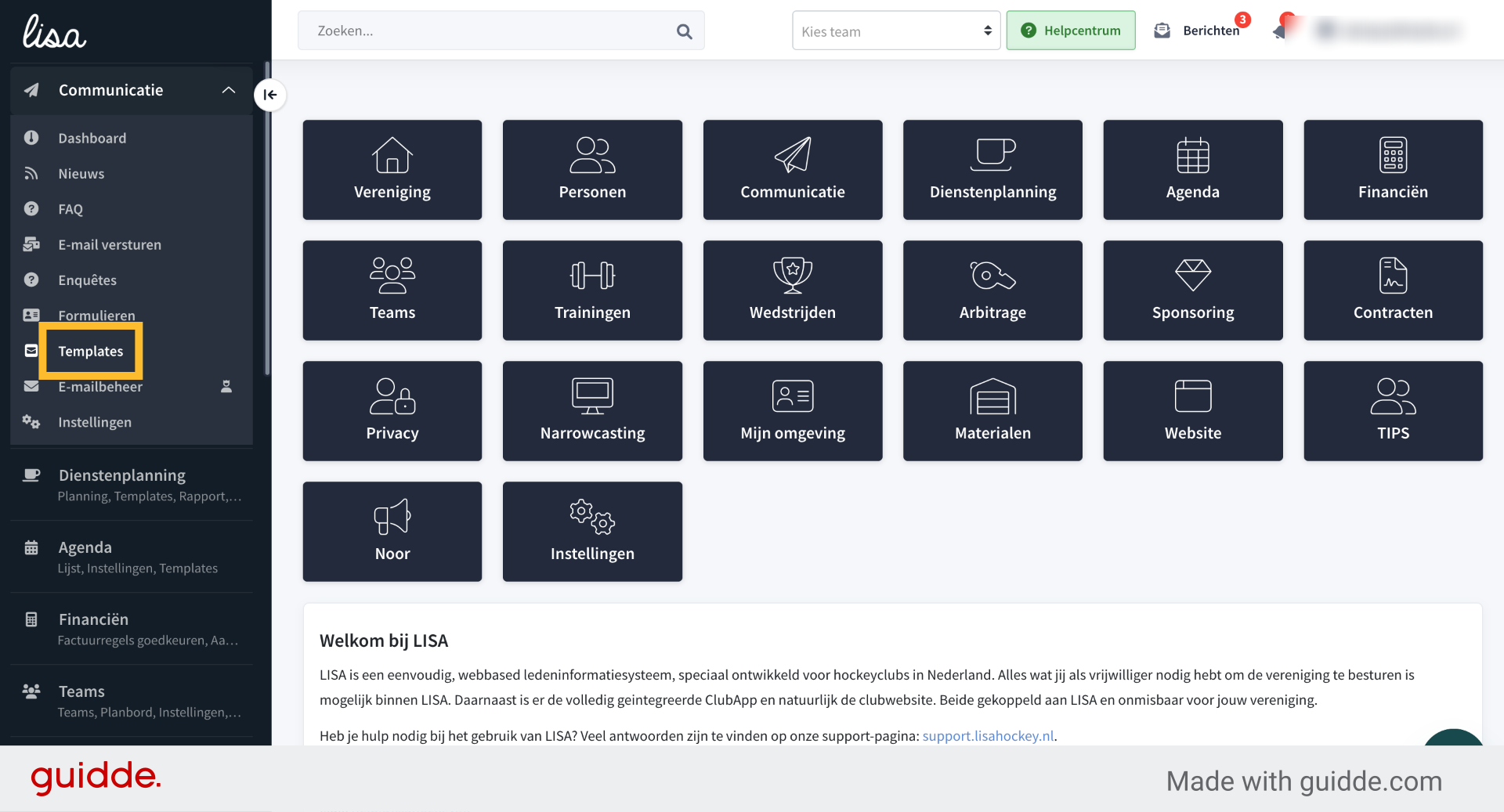Ga naar de submodule 'Templates'