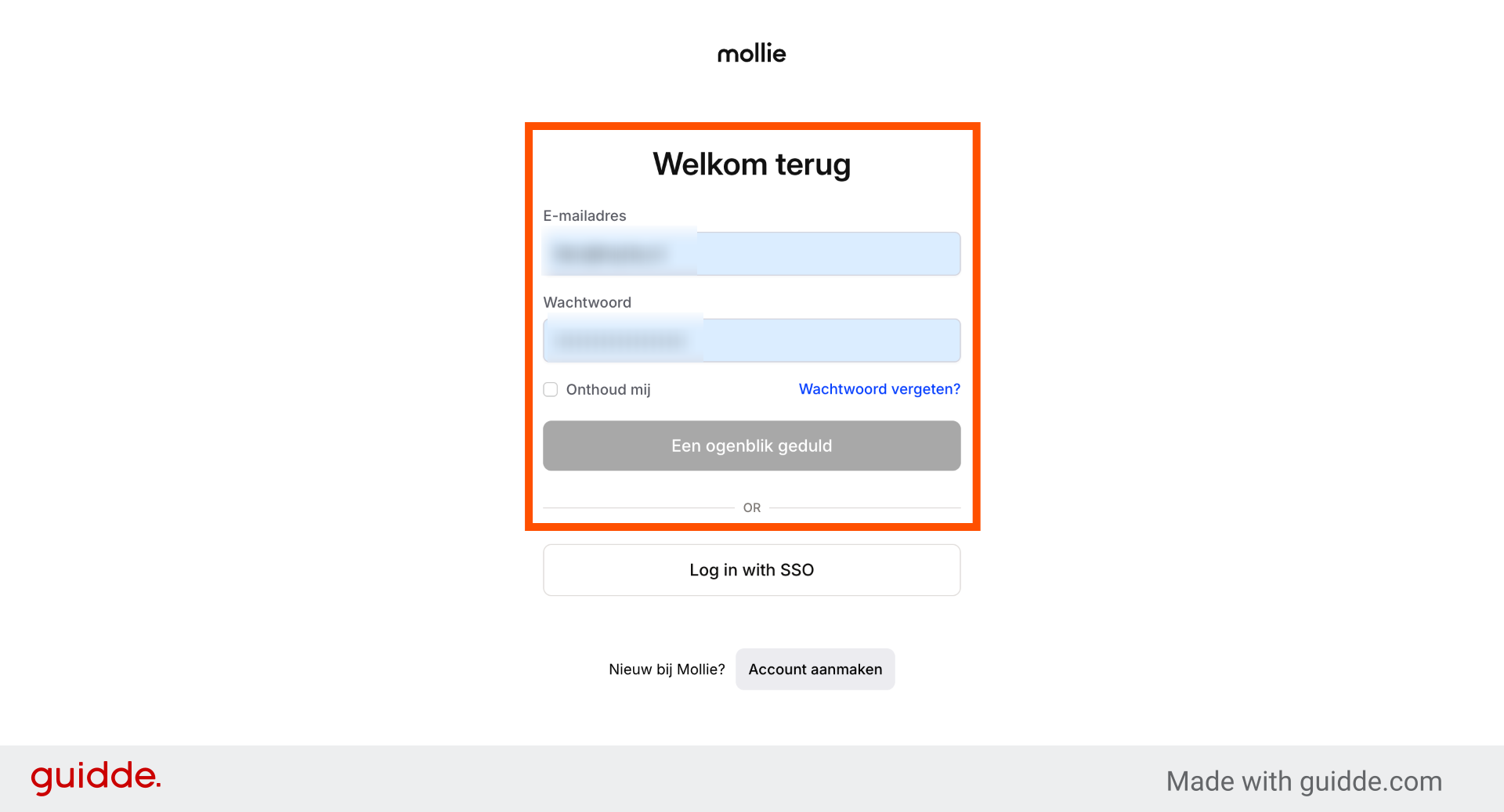 Vul hier de inlog gegevens van het Mollie account in