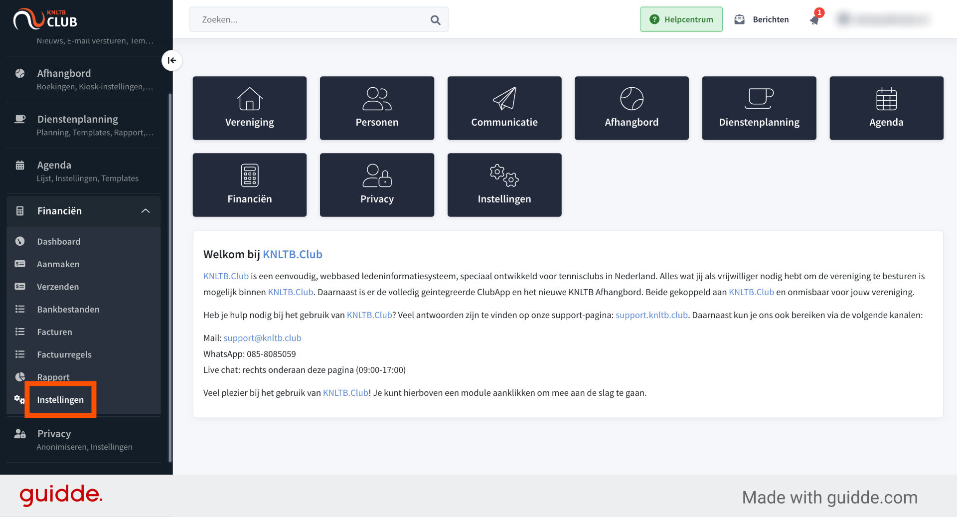 Klik op de submodule 'Instellingen'